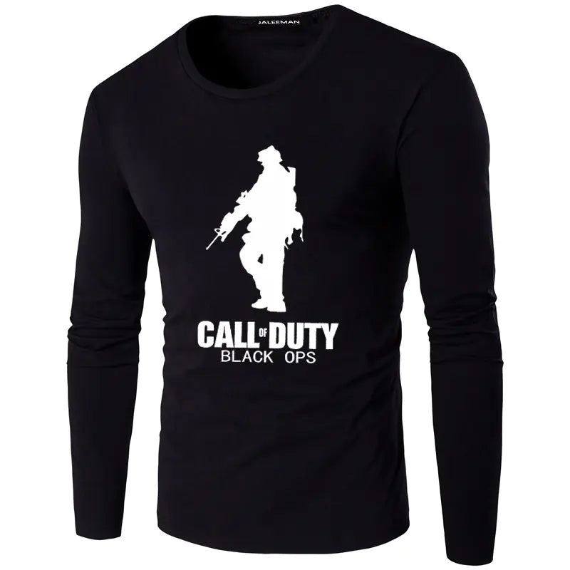 Men's Printed Long Sleeve Cotton Pullover T-Shirt