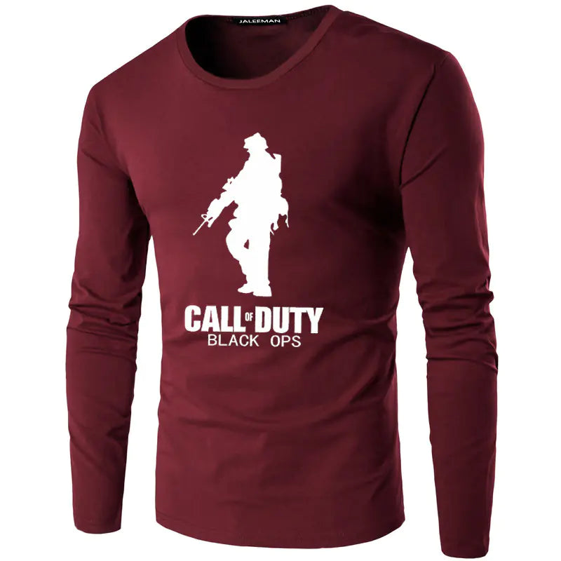 Men's Printed Long Sleeve Cotton Pullover T-Shirt