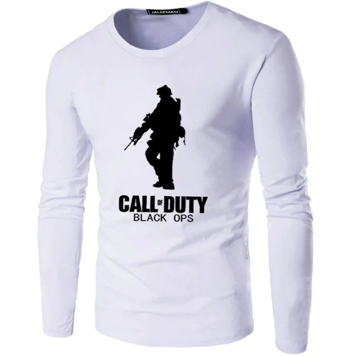 Men's Printed Long Sleeve Cotton Pullover T-Shirt