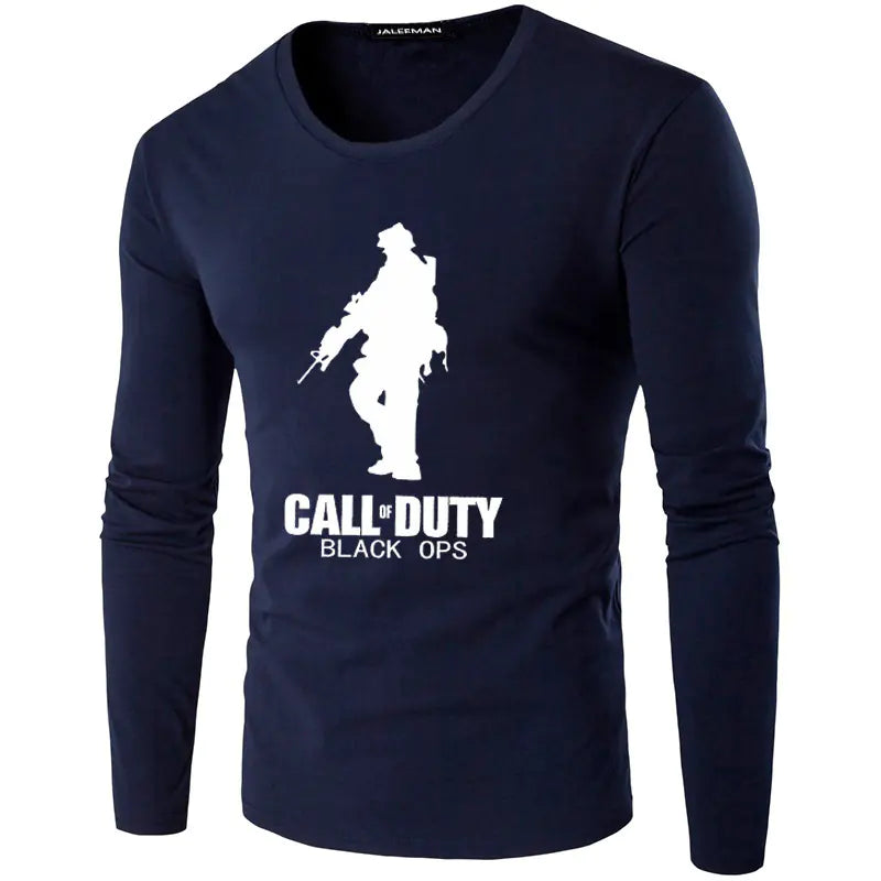 Men's Printed Long Sleeve Cotton Pullover T-Shirt