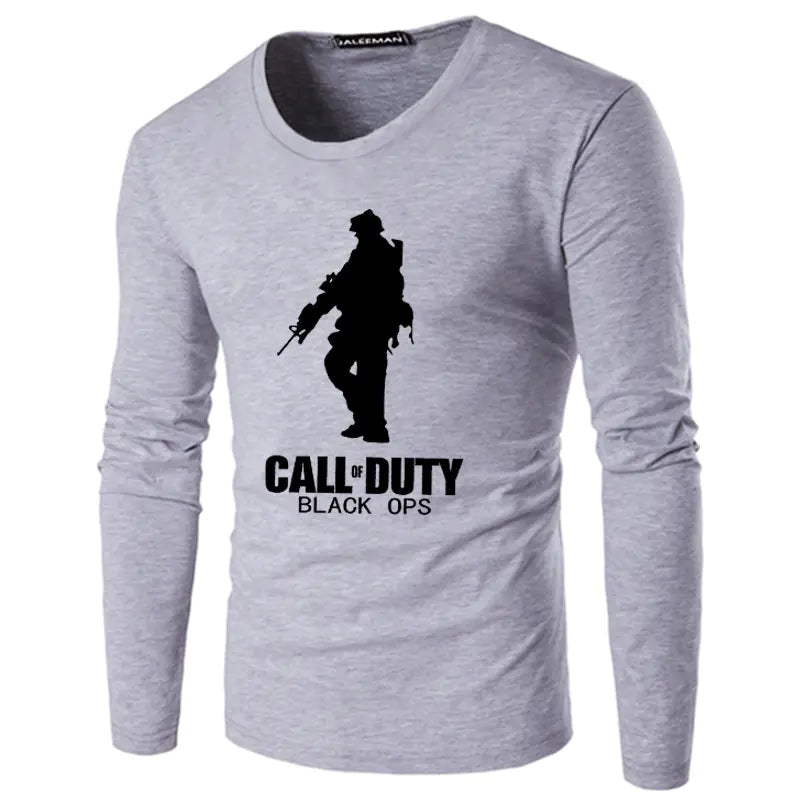Men's Printed Long Sleeve Cotton Pullover T-Shirt