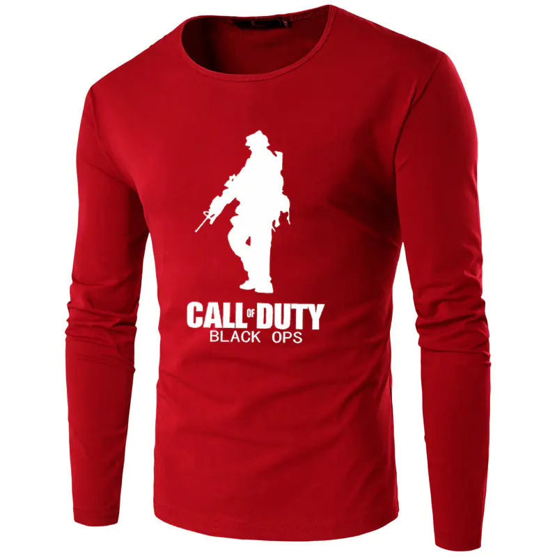 Men's Printed Long Sleeve Cotton Pullover T-Shirt